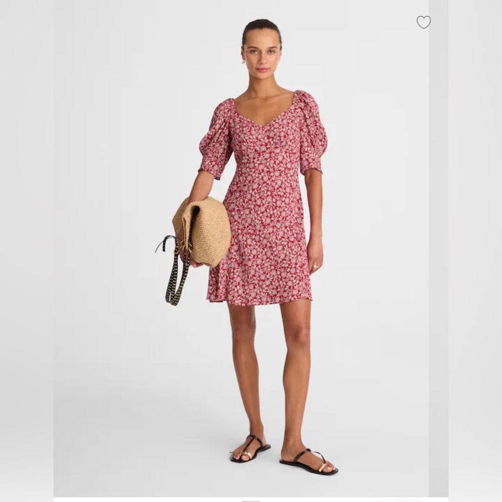 Madewell Red Floral Mini Dress with Puff Sleeves